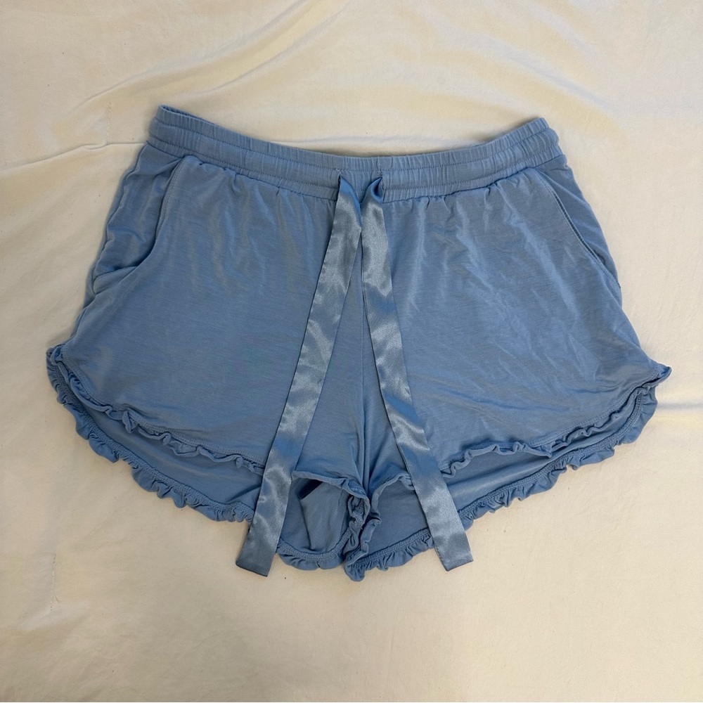 Women's Blue Ruffle Pajama Shorts